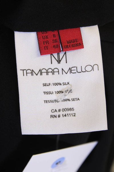 Tamara Mellon Womens Silk V Neck Cold Shoulder Blouse Black Size 4