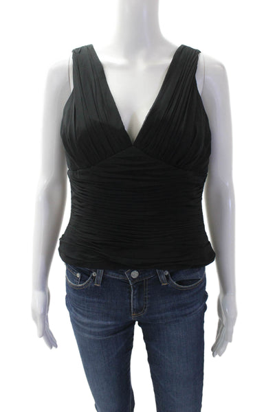 Kay Unger Womens Silk V Neck Cropped Sleeveless Tank Top Black Size 8