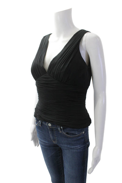 Kay Unger Womens Silk V Neck Cropped Sleeveless Tank Top Black Size 8