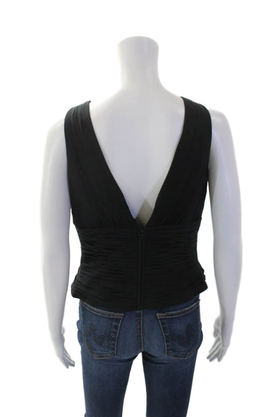 Kay Unger Womens Silk V Neck Cropped Sleeveless Tank Top Black Size 8