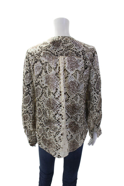 Elie Tahari Womens Silk Snakeskin Print Blouse White Brown Size Small