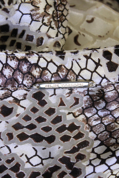 Elie Tahari Womens Silk Snakeskin Print Blouse White Brown Size Small