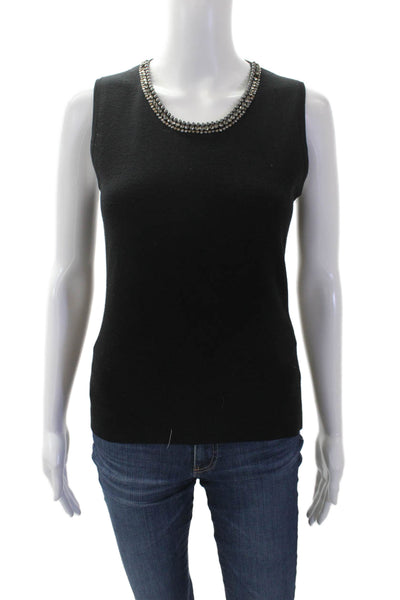 Apostrophe Womens Jeweled Shell Sweater Black Wool Size Medium