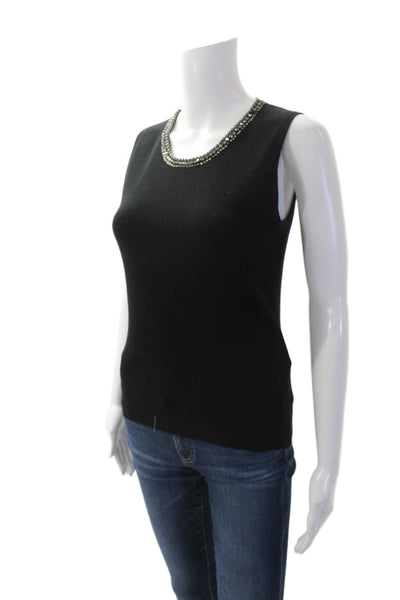 Apostrophe Womens Jeweled Shell Sweater Black Wool Size Medium