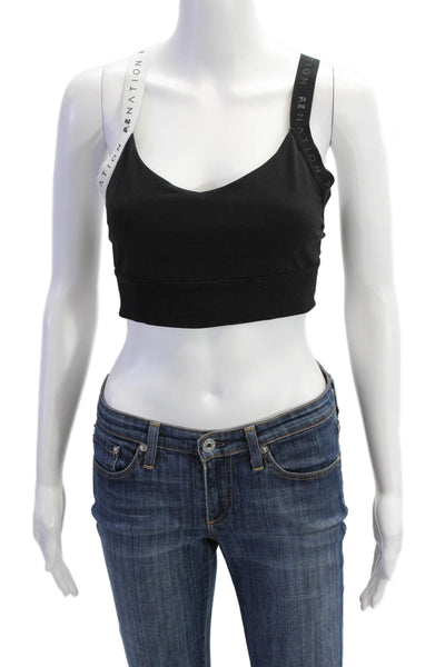 PE Nation Womens Colorblocked Crossed Strap Athletic Sports Bra Black Size S