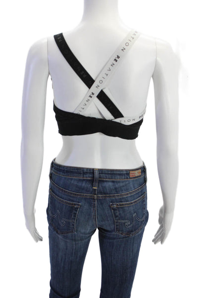 PE Nation Womens Colorblocked Crossed Strap Athletic Sports Bra Black Size S
