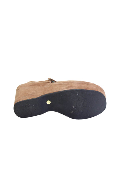 Varda Womens Suede Open Toe Ankle Strap Platform Wedges Brown Size 7.5