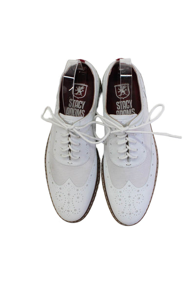 Stacy Adams Mens Textured Lace-Up Tied Round Toe Loafers White Size 8
