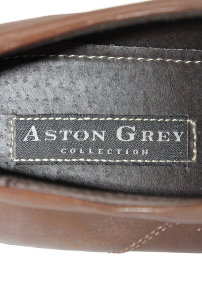 Aston Grey Mens Leather Lace-Up Tied Apron Toe Loafers Brown Size 8