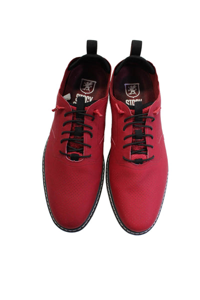 Stacy Adams Mens Leather Mesh Textured Lace-Up Casual Walking Shoes Red Size 8