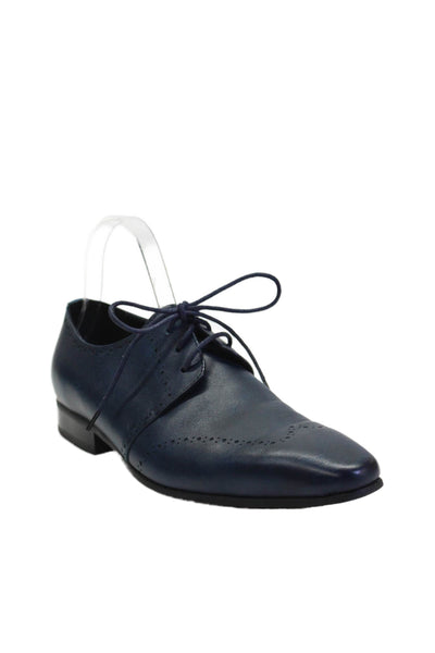Bar III Mens Leather Kane Wingtip Lace-Up Tied Pointed Toe Loafers Navy Size 8
