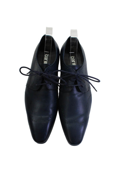 Bar III Mens Leather Kane Wingtip Lace-Up Tied Pointed Toe Loafers Navy Size 8