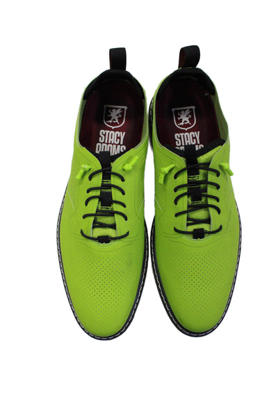 Stacy Adams Mens Leather Mesh Textured Lace-Up Tied Loafers Lime Green Size 8
