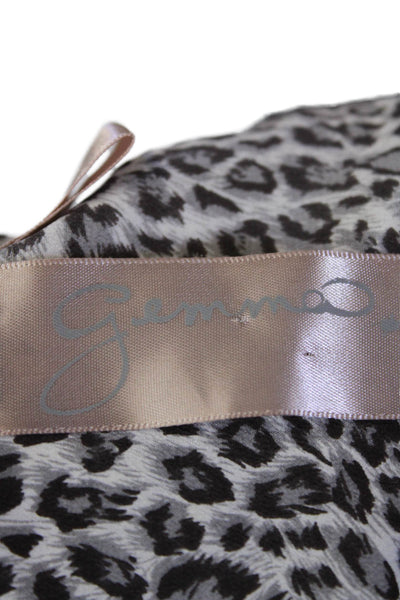 Gemma Womens Silk Animal Print Scoop Neck Short Sleeve Blouse Top Gray Size XS