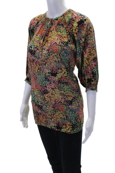 Tucker Womens Floral Print V-Neck 3/4 Sleeve Blouse Top Multicolor Size P