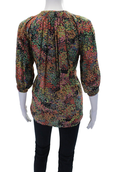 Tucker Womens Floral Print V-Neck 3/4 Sleeve Blouse Top Multicolor Size P
