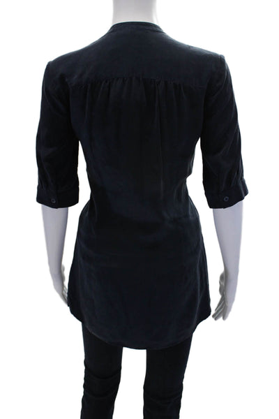 Tucker Womens Silk Henley V-Neck Short Sleeve Blouse Top Navy Size P