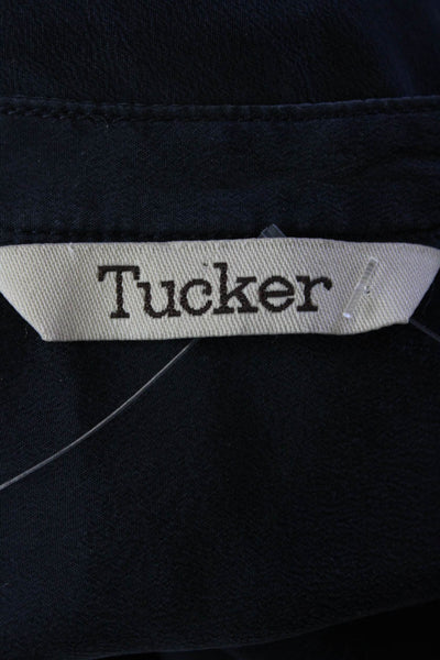 Tucker Womens Silk Henley V-Neck Short Sleeve Blouse Top Navy Size P