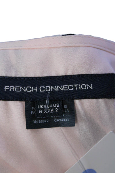 French Connection Womens Floral Zip Up V-neck Long Sleeve Blouse Top Pink Size 2