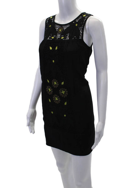 Ella Moss Womens Floral Eyelet Crew Neck Sleeveless A-Line Dress Black Size XS