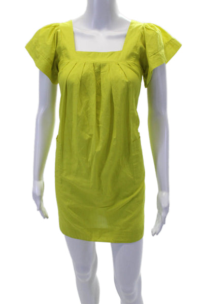 French Connection Womens Cotton Square Neck Short Sleeve Mini Dress Green Size 2