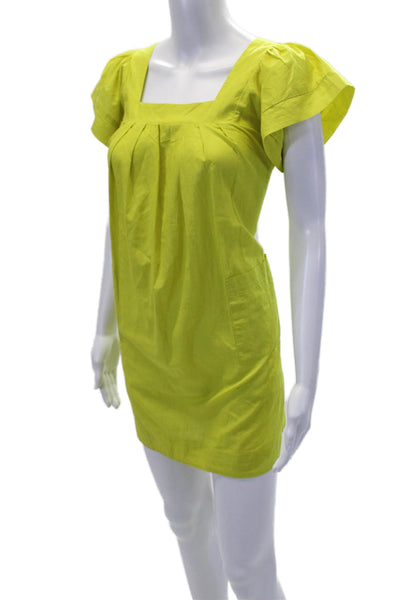 French Connection Womens Cotton Square Neck Short Sleeve Mini Dress Green Size 2