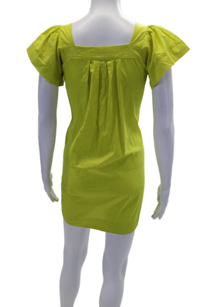 French Connection Womens Cotton Square Neck Short Sleeve Mini Dress Green Size 2