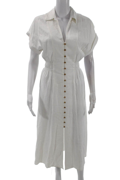 Zara Womens Collar Buttoned Short Sleeve Lined Shift Dress White Size XS