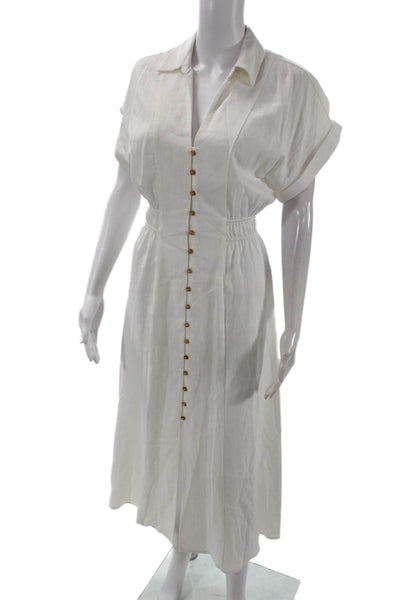 Zara Womens Collar Buttoned Short Sleeve Lined Shift Dress White Size XS