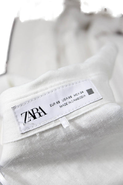 Zara Womens Collar Buttoned Short Sleeve Lined Shift Dress White Size XS