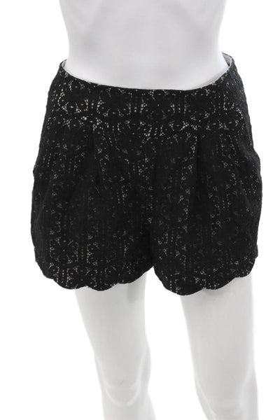 Corey Lynn Calter Womens Cotton Lace Embroidered Scallop Hem Shorts Black Size 2