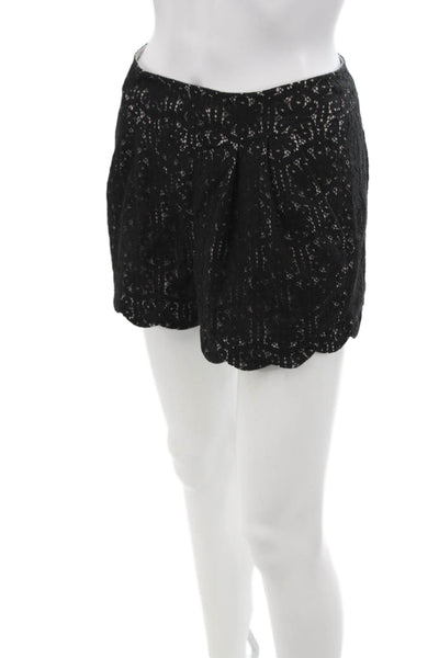 Corey Lynn Calter Womens Cotton Lace Embroidered Scallop Hem Shorts Black Size 2