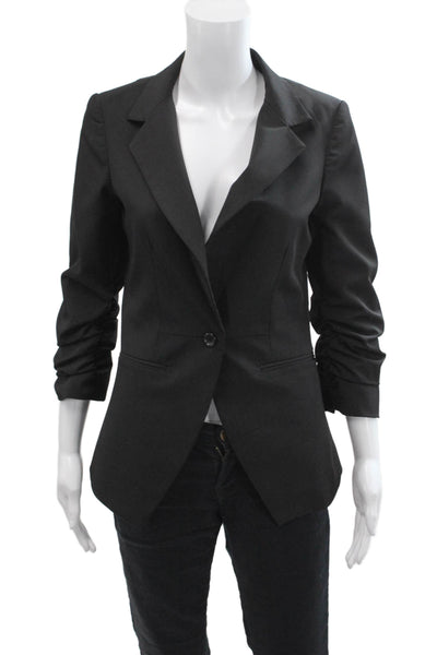 Elizabeth and James Womens Ruched Quarter Sleeve One Button Blazer Black Size 2