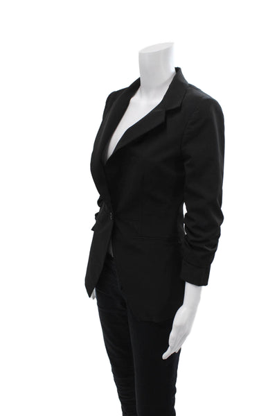 Elizabeth and James Womens Ruched Quarter Sleeve One Button Blazer Black Size 2