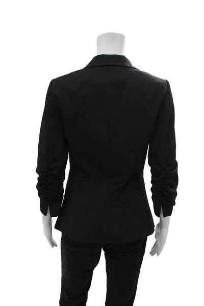 Elizabeth and James Womens Ruched Quarter Sleeve One Button Blazer Black Size 2