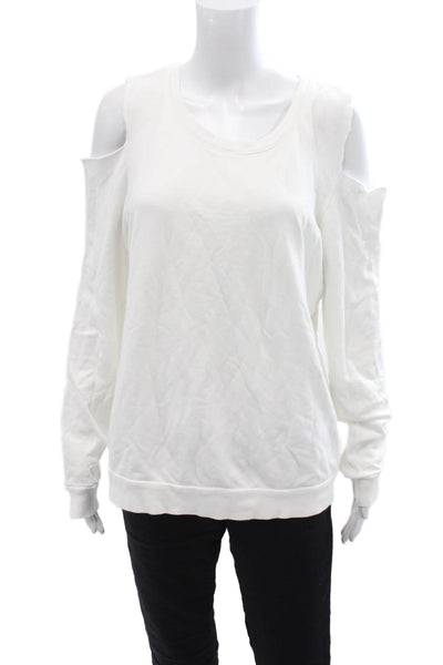 Nation LTD Womens Crew Neck Cold Shoulder Cutout Long Sleeve Top White Size M