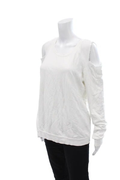 Nation LTD Womens Crew Neck Cold Shoulder Cutout Long Sleeve Top White Size M