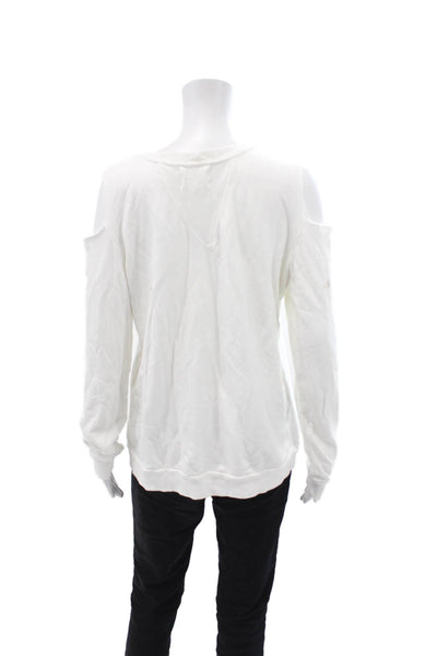 Nation LTD Womens Crew Neck Cold Shoulder Cutout Long Sleeve Top White Size M