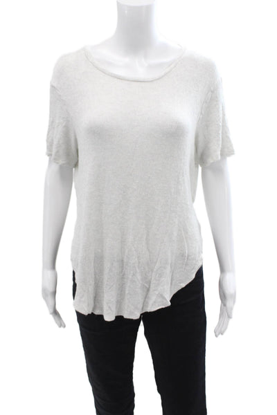 Joah Brown Womens Crew Neck Knitted Short Sleeve Side Slit Top Gray One Size