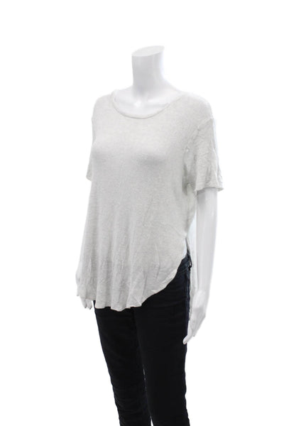 Joah Brown Womens Crew Neck Knitted Short Sleeve Side Slit Top Gray One Size