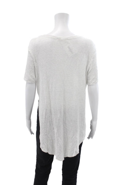 Joah Brown Womens Crew Neck Knitted Short Sleeve Side Slit Top Gray One Size