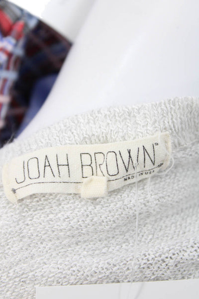 Joah Brown Womens Crew Neck Knitted Short Sleeve Side Slit Top Gray One Size