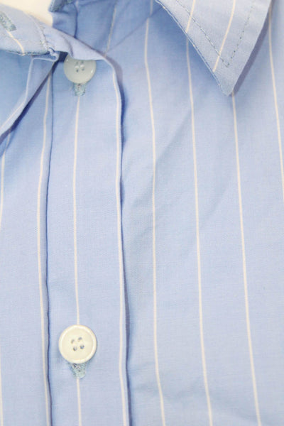 Zara Womens Cotton Striped Pocketed Short Sleeve Buttoned Crop Top Blue Size M