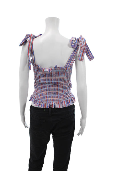 Petersyn Womens Cotton Smocked Tied Strap Striped Crop Top Blue Size L
