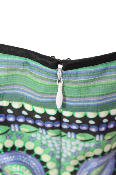 Kay Unger Womens Silk Abstract Print Halter Neck A Line Dress Blue Green Size 6
