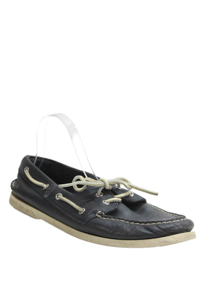 Sperry Top Sider Mens Leather Lace Up Boat Shoes Black White Size 12 Medium