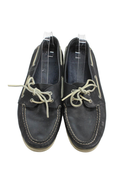 Sperry Top Sider Mens Leather Lace Up Boat Shoes Black White Size 12 Medium