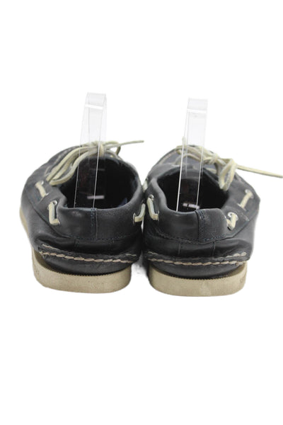 Sperry Top Sider Mens Leather Lace Up Boat Shoes Black White Size 12 Medium
