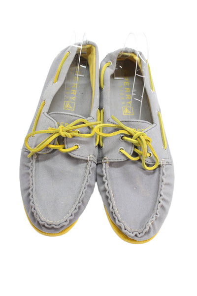 Sperry Top Sider Mens Slide On Boat Shoes Grey Yellow Size 12 Medium