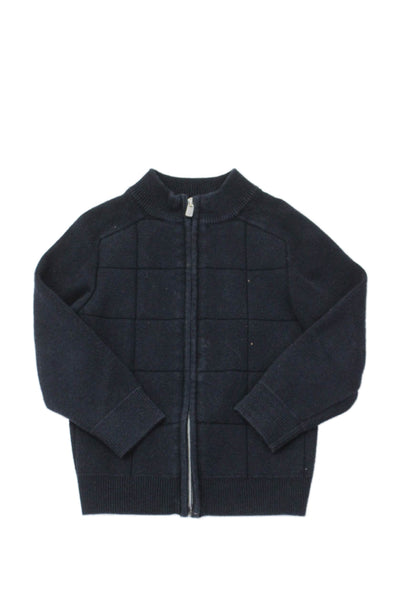 Jacadi Boys Cotton Geometric Detail Knit Full Zippered Sweater Blue Size 4